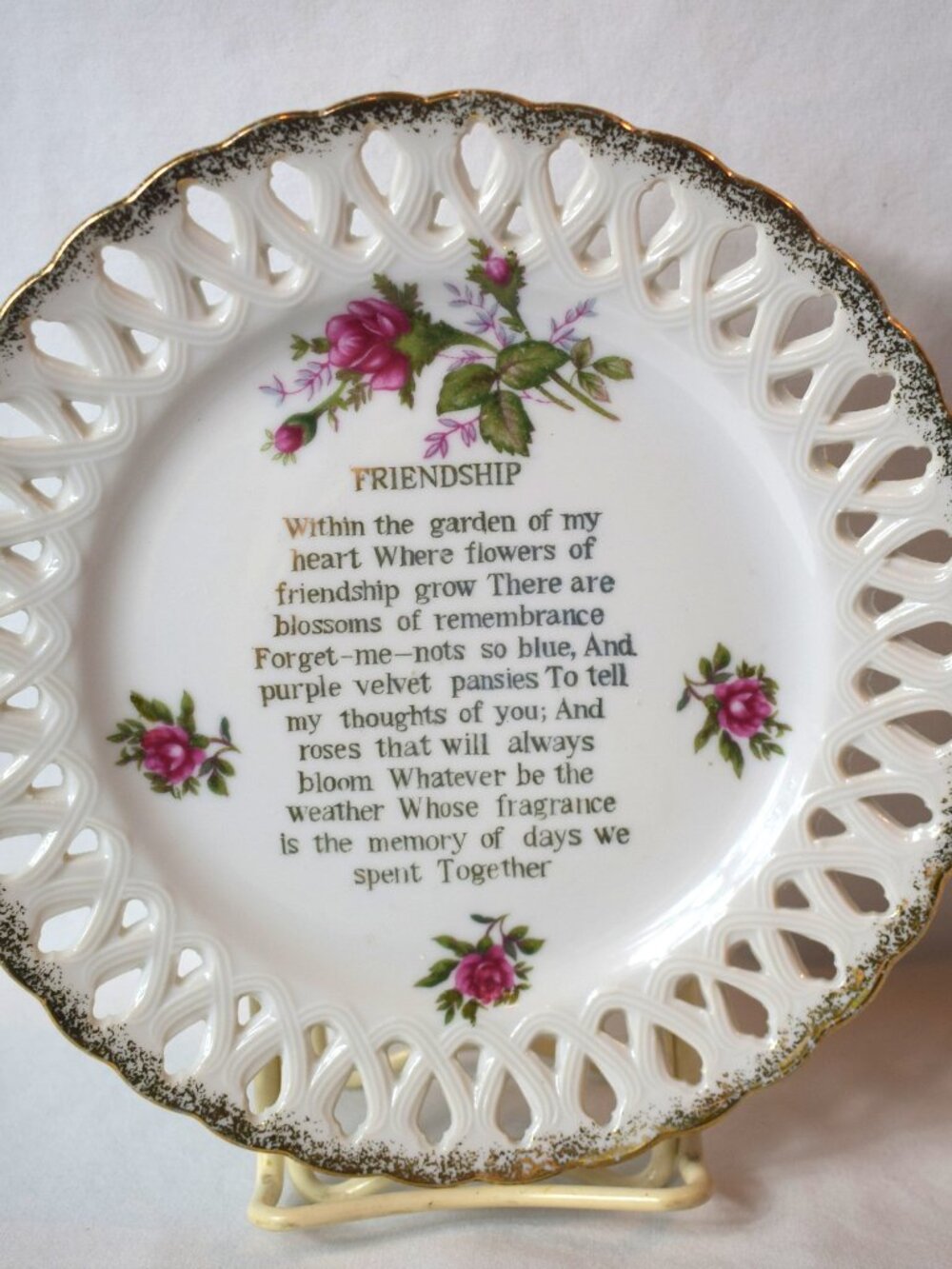 Vintage Chadwick Friendship Poem on Reticulated Porcelain Plate
